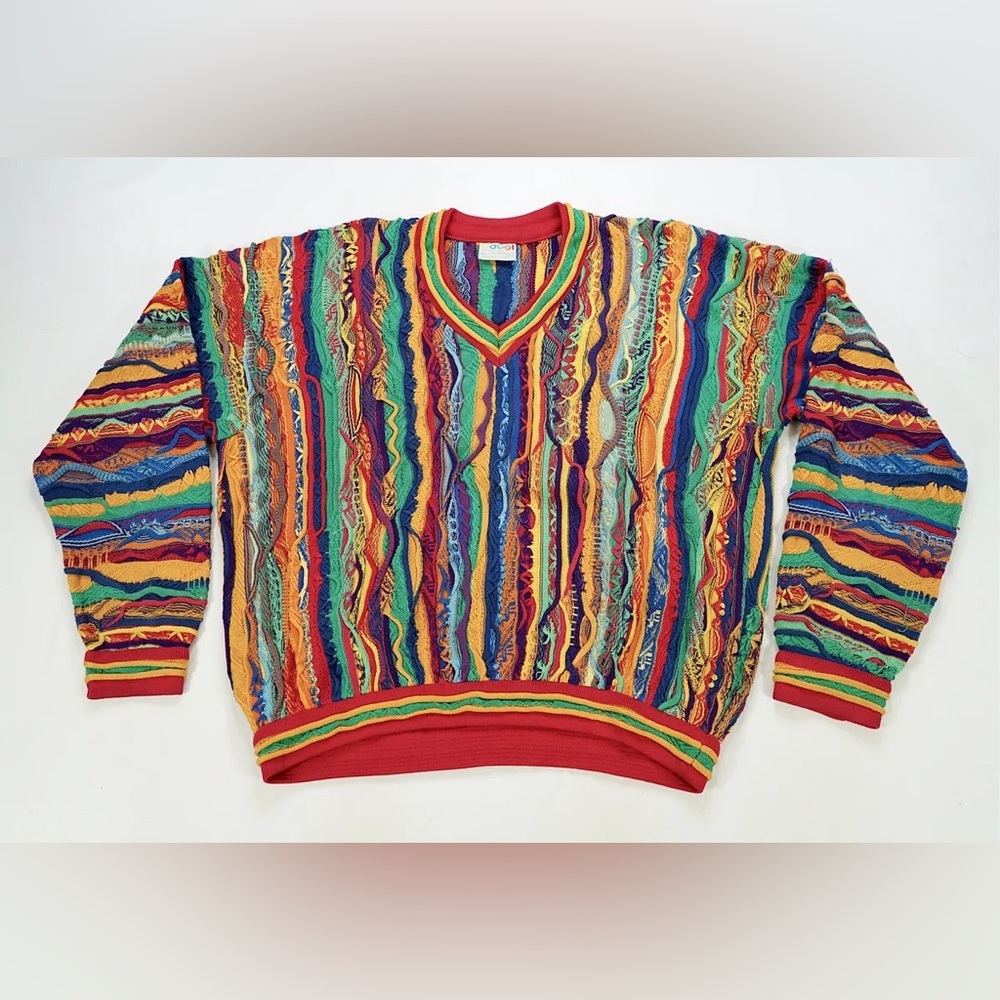 Vintage COOGI Crazy Striped V Neck Knit Sweater